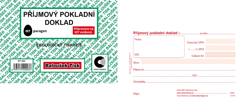 TB Přijmový pokladní doklad bez stvrzenky 50 listů ET020