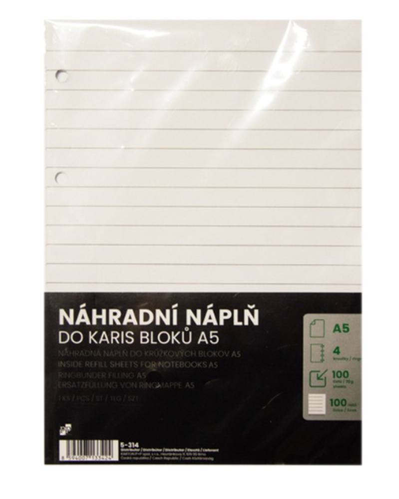 Náhradní vložka A5 do karis bloku 4-kr.linka 100 listů