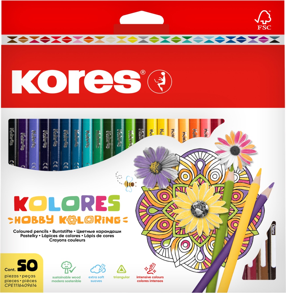 Pastelky Kores Mandalas 50ks trojhranné