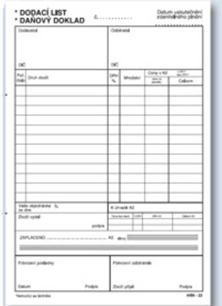 TP Dodací list-daň.doklad A5 propisující 22 100l