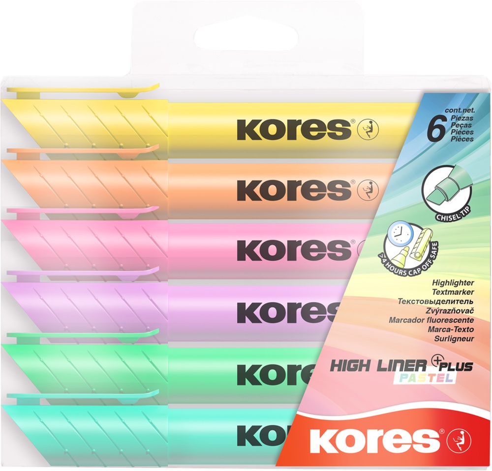Zvýrazňovač sada Kores Pastel Plus 6ks