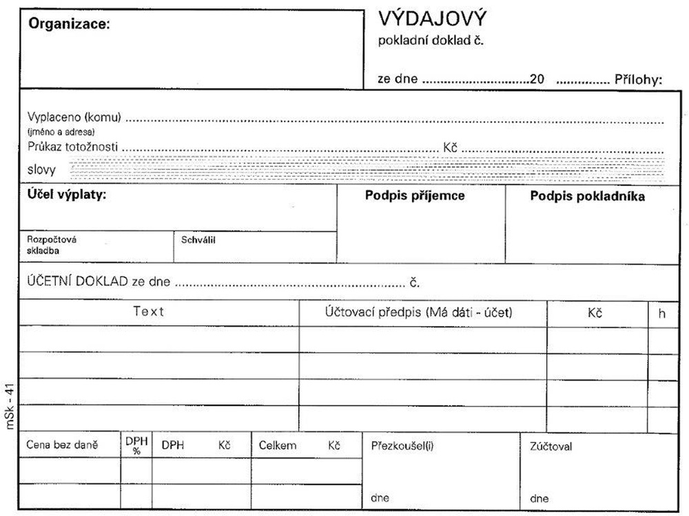 TP Výdajový pokladní doklad A6 propující 41