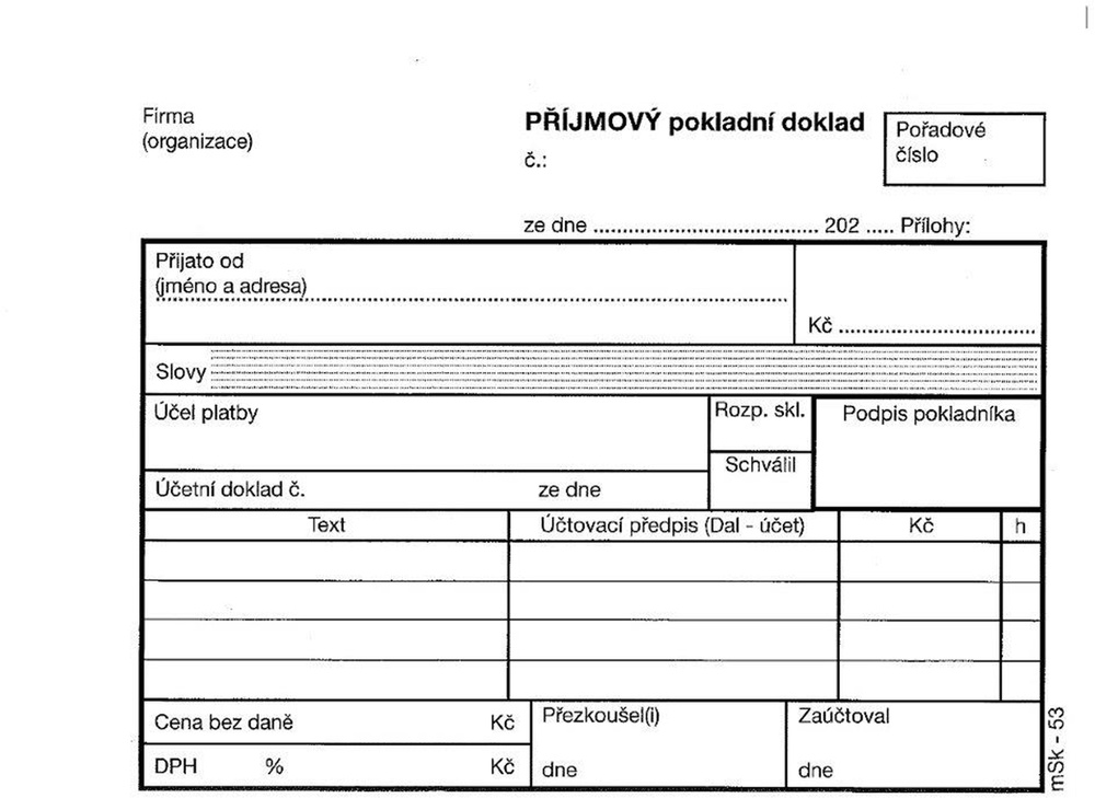 TP Přij.pokl.doklad A6 2x50l nečíslovaný propisující 53