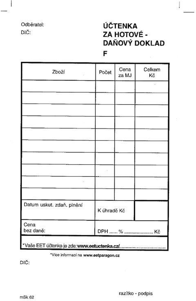 TP Učtenka za hotové daň.dok.2x50 propisující číslovaný 62