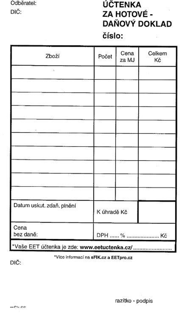 TP Učt za hotové -daň. doklad nečíslovaný propisující 65