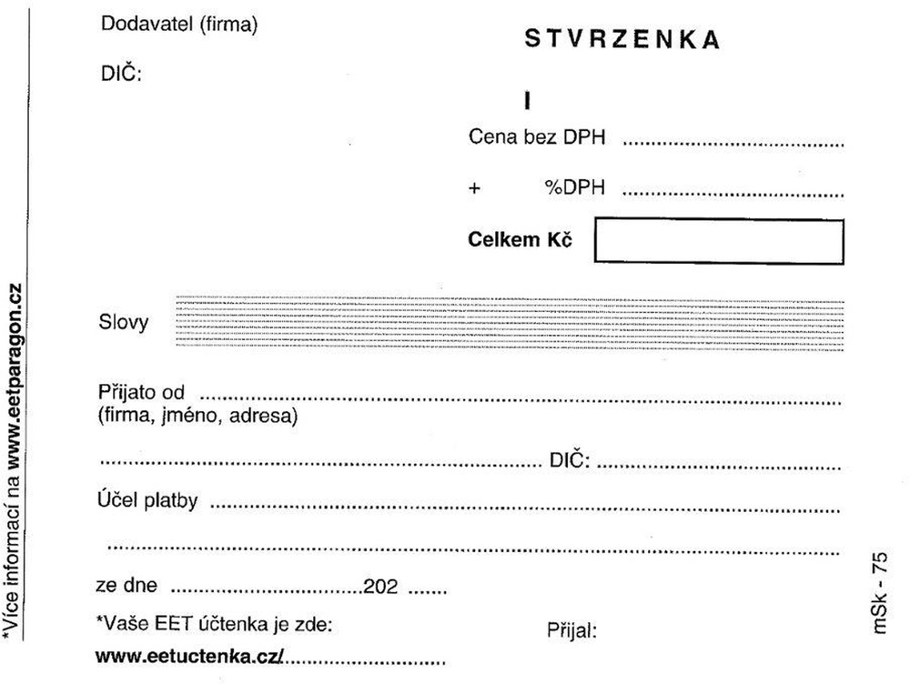 TP Stvrzenka A6-číslovaná 2 kopie propisující 75