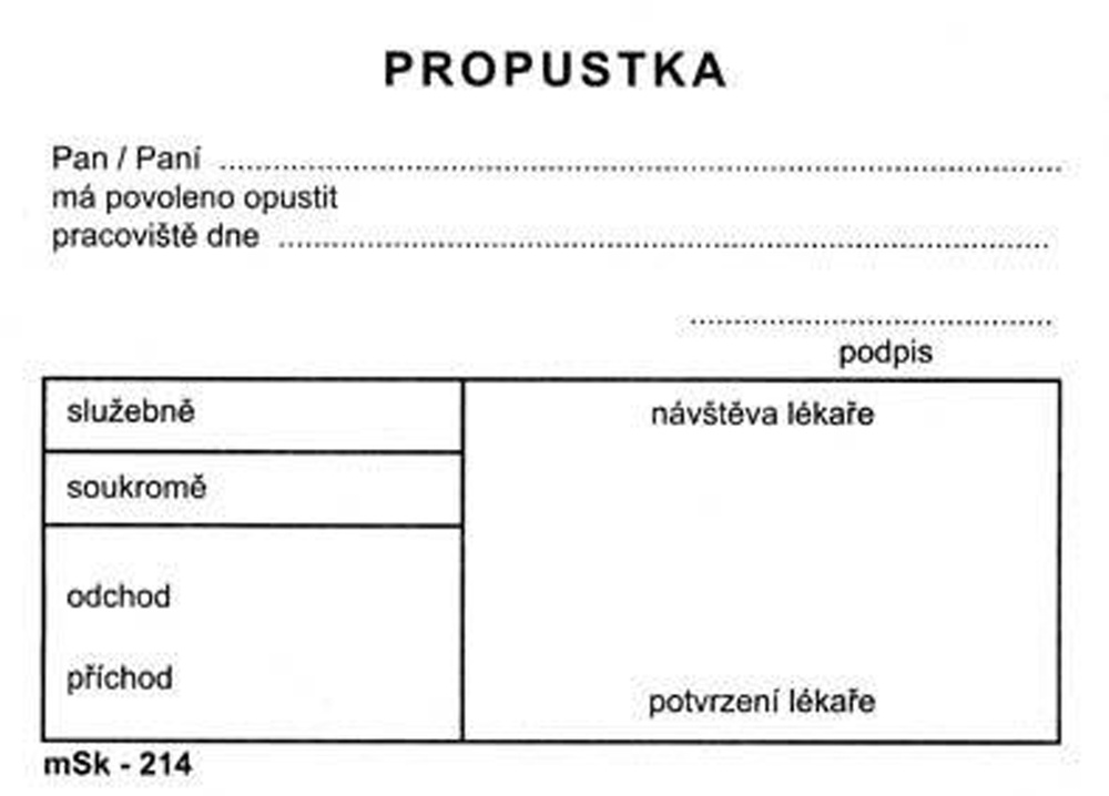 TP Propustka A7 214 100 listů