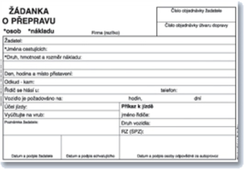 TP Žádanka o přepravu A6 325