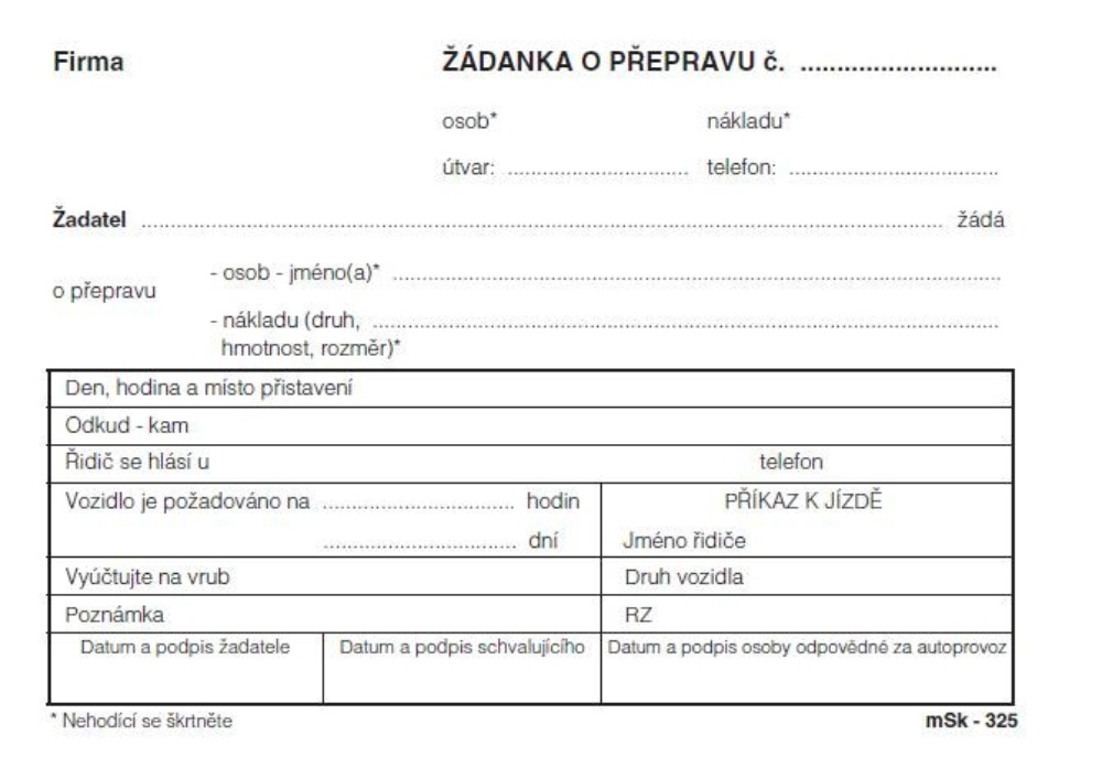 TP Žádanka o přepravu A6 325