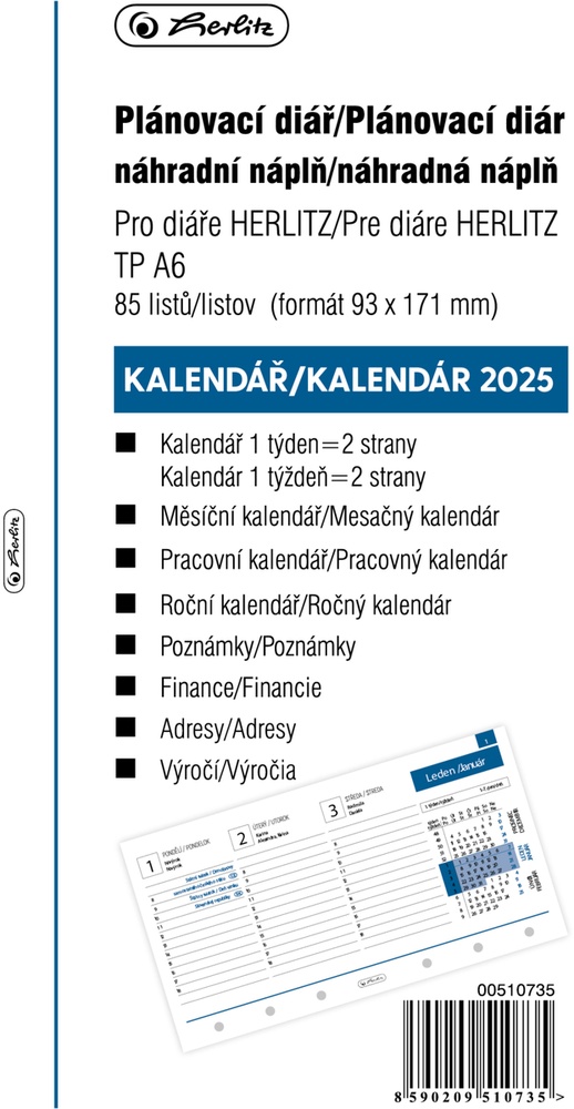 Náplň do organizéru česká týden.A6 2025