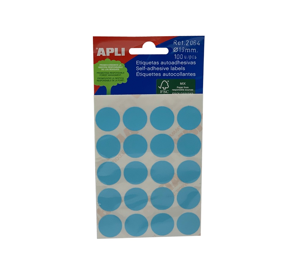 Samolepící etiketyApli kulaté 19mm modré 100 etiket