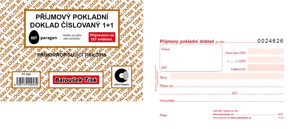 TB Přijmový pokladní doklad číslovaný propisující 50 listů PT022