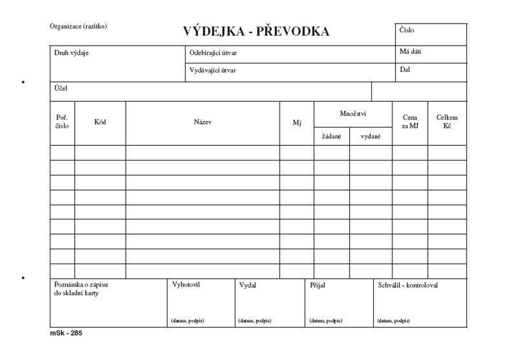 TP Výdejka-převodka A5 propisující 285