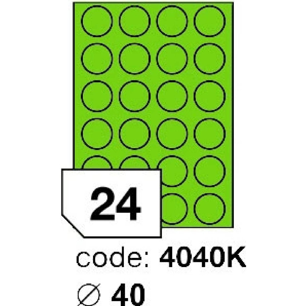 Samolepící etikety Laser kruh 40mm zelené 2400 etiket