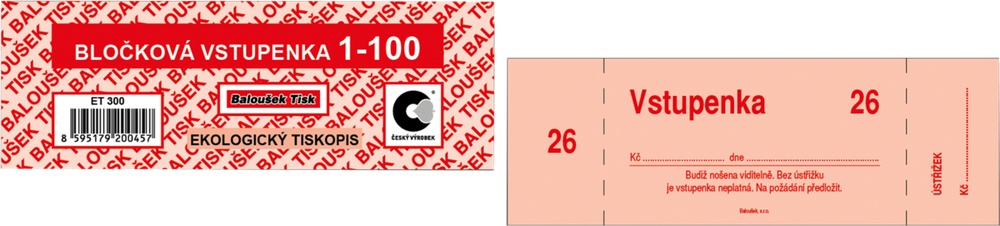 TB Vstupenka 1-100 100 listů ET300