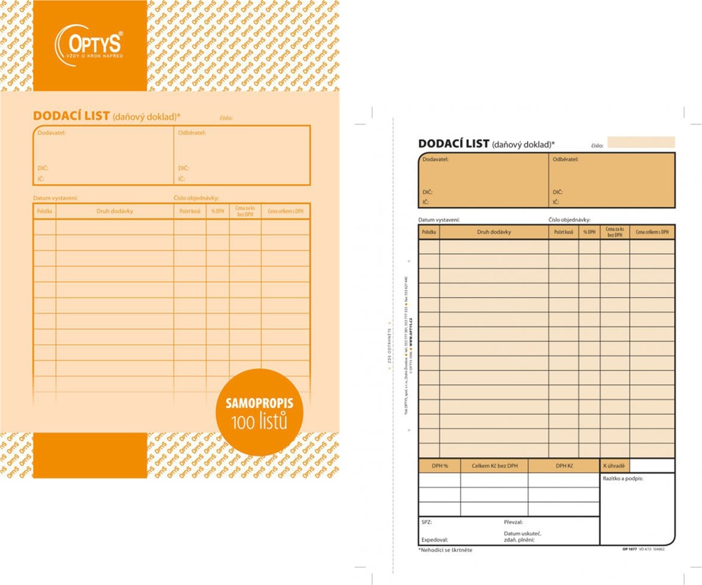 TOpt Dodací list A5 propisující 100 listů 1077