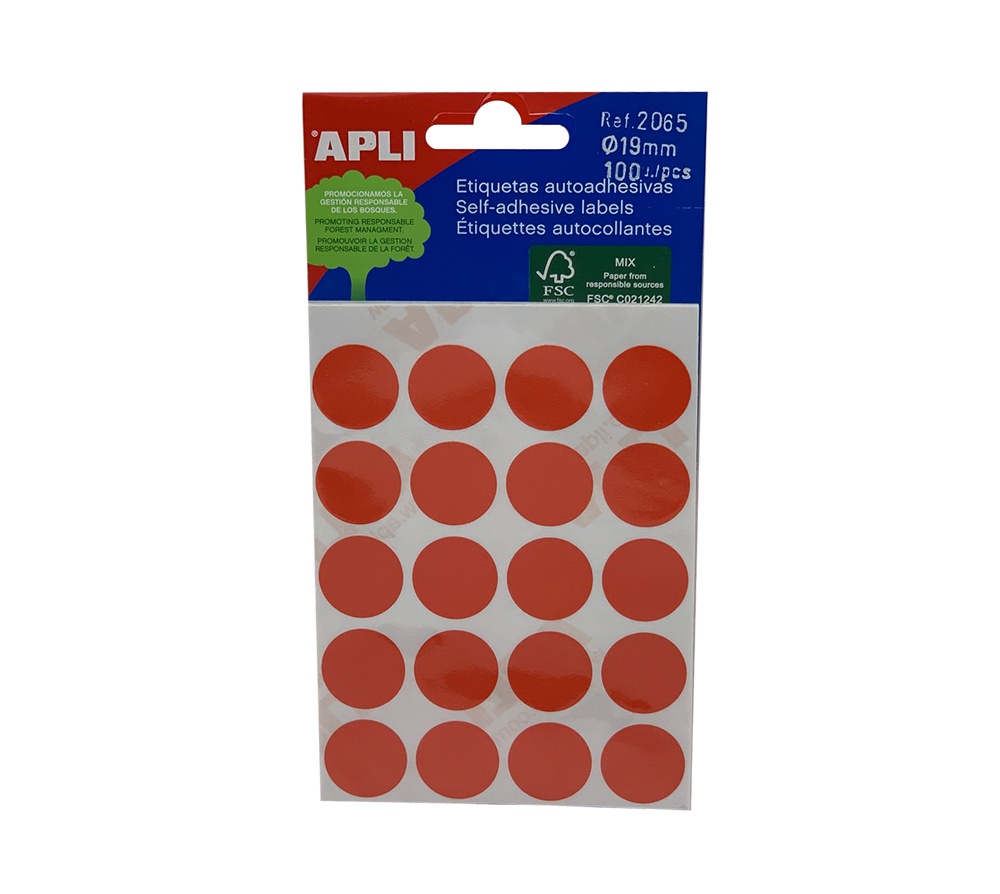 Samolepící etikety Apli kulaté 19mm červené 100 etiket