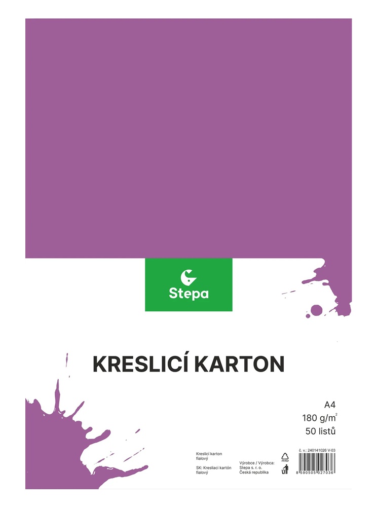 Karton A4 fialový 180g. 50 listů
