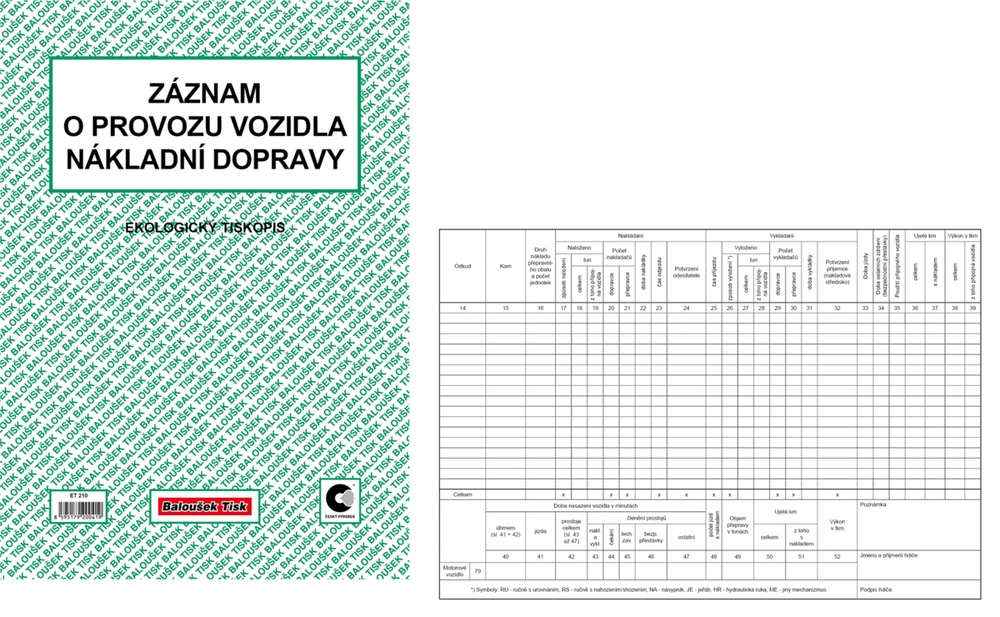 TB Záznam vozidla nákl.dopravy 25 listů A4 ET210
