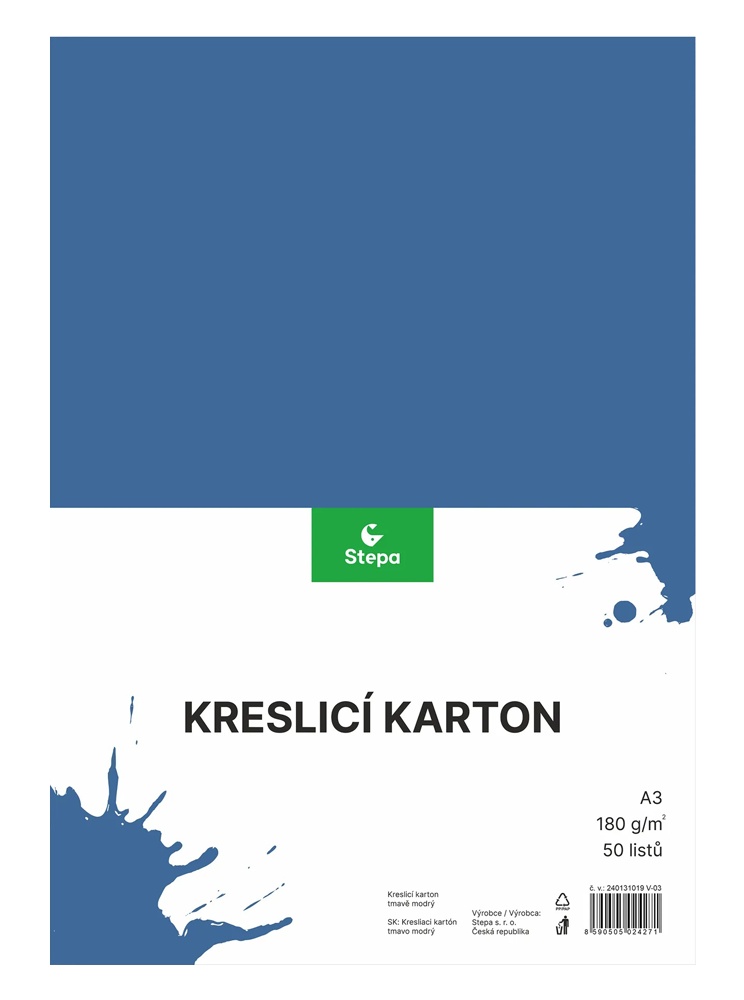 Karton A3 tmavě modrý 180g. 50 listů