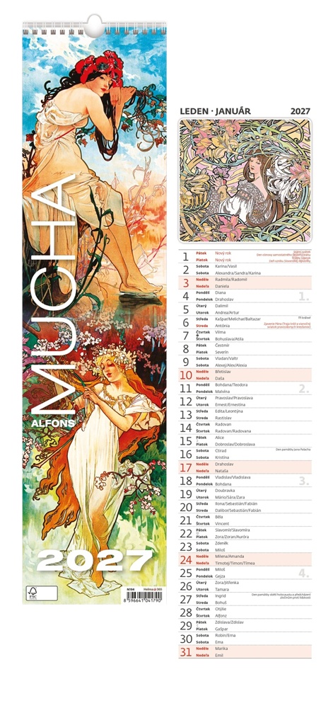 Kalendář 2027 Vázankový Mucha 120x480