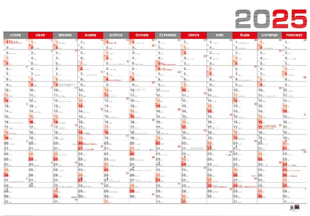 Kalendář n.2025 Roční červený 964x670