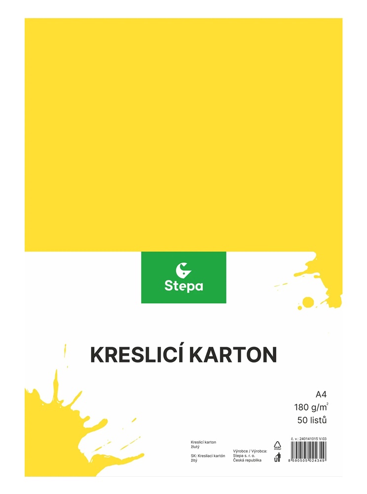 Karton A4 žlutý 180g. 50 listů