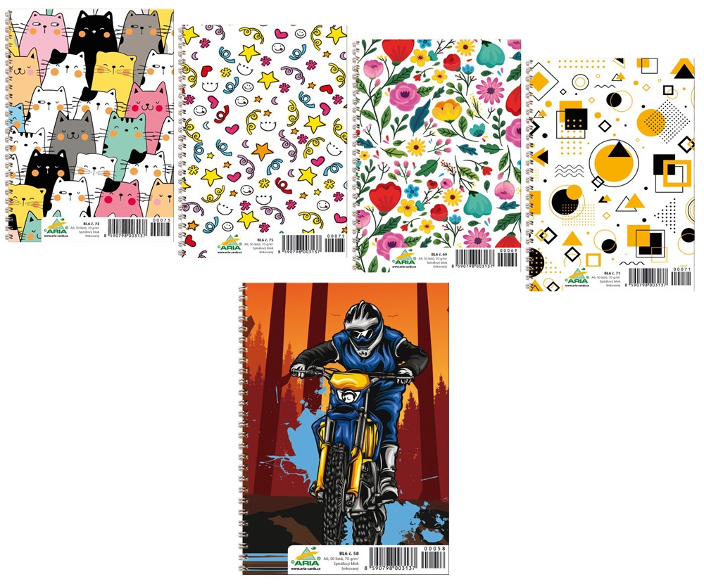 Blok A6 boční spirála dětský mix 70 listů