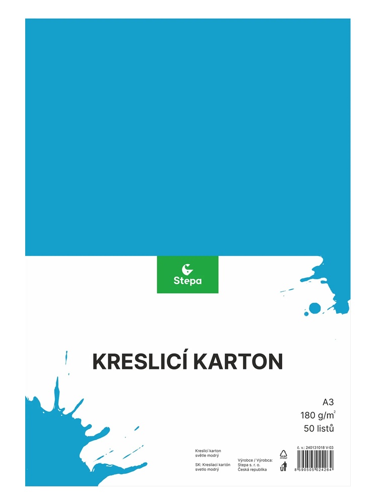 Karton A3 světle modrá 180g. 50 listů