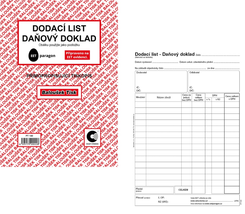 TB Dodací list A5 daňový doklad propisující 50 listů PT140