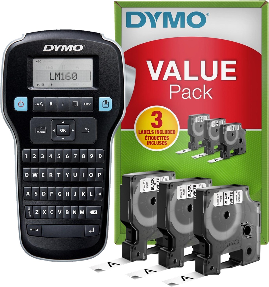 Dymo štítkovač LM 160 + 3ks Dymo 12mm černá/bílou 45013