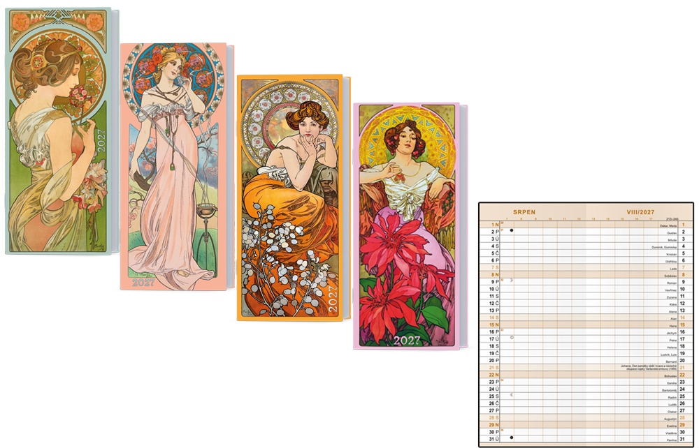 Diář měsíční BMB9-10 Mucha mix 79x179 2027