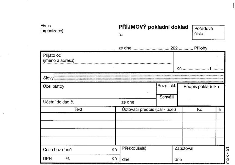 TP Přij.pokl.doklad A6 nečíslovaný propisující tab. 51