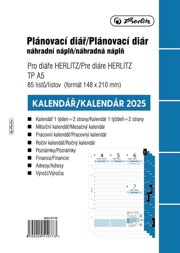 Náplň do organizéru česká týden.A5 2025