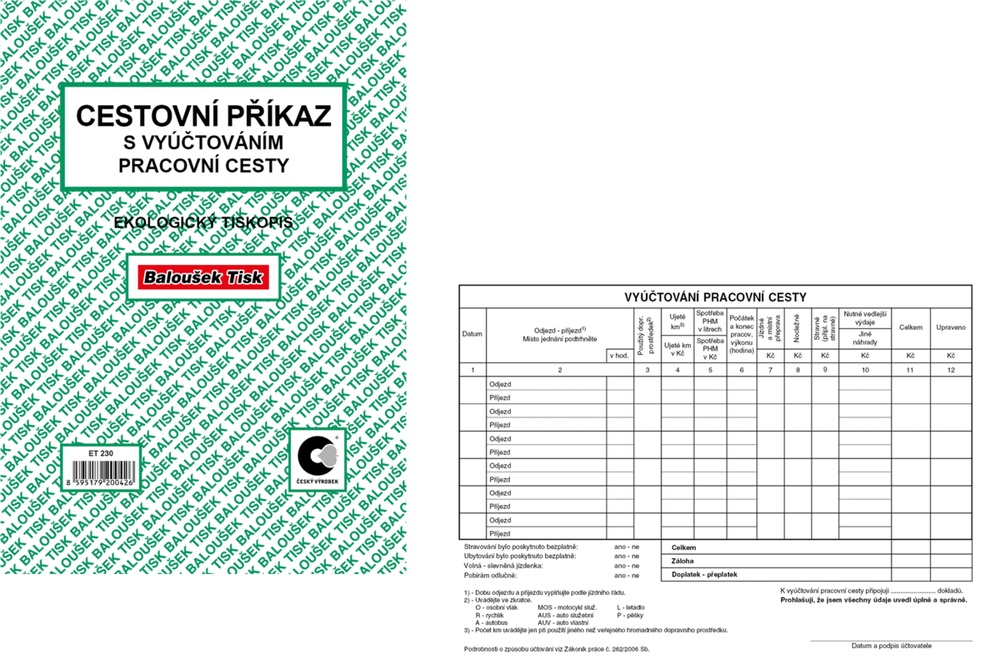 TB Cestovní příkaz A5 oboustranný 50 listů ET230