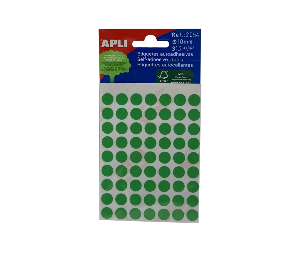 Samolepící etikety Apli kulaté 10mm zelené 315 etiket
