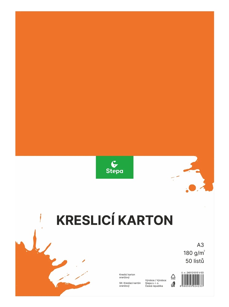 Karton A3 oranžový 180g. 50 listů