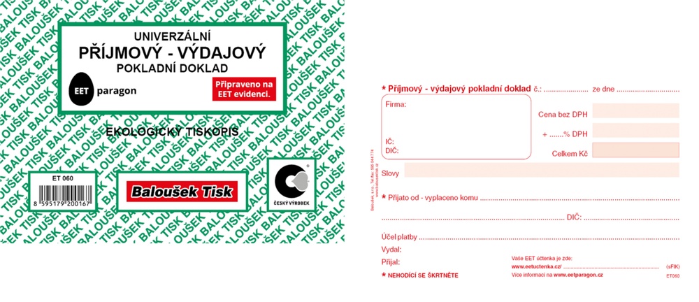 TB Universální přijmový-výdajový pokladní doklad 50 listů ET60