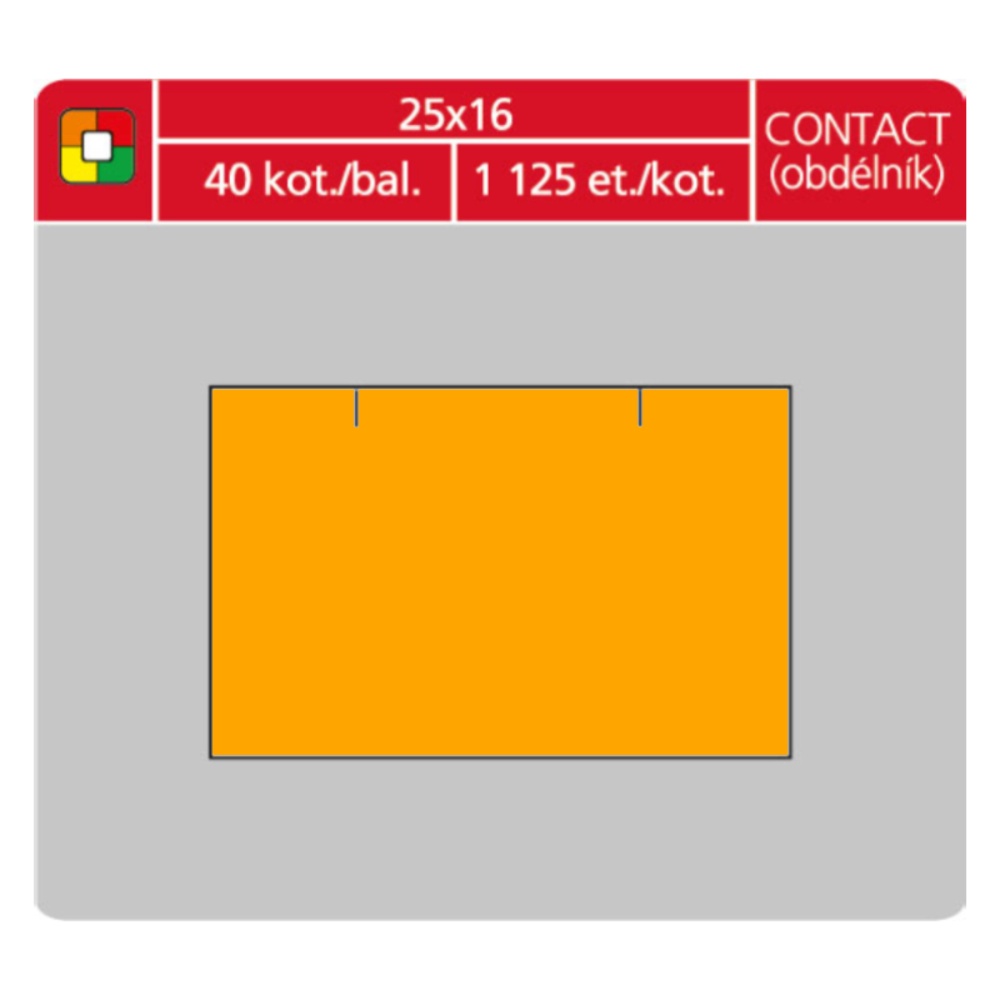Samolepící etikety Contact 25x16 oranž. hranaté 1125 etiket
