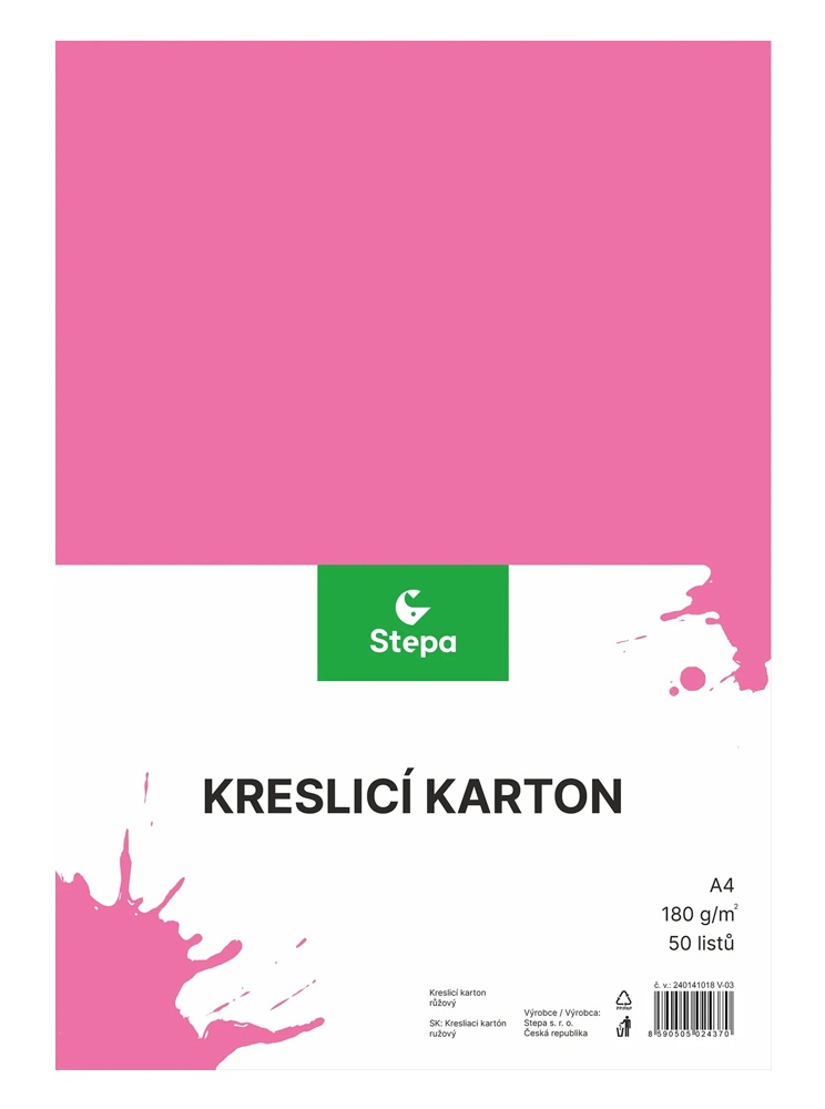 Karton A4 růžový 180g. 50 listů
