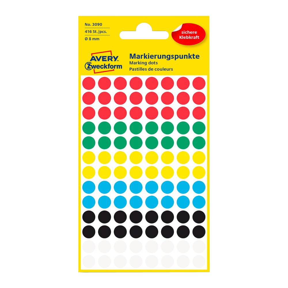 Samolepící etikety Zweckform kulaté 8mm mix barev 416 etiket