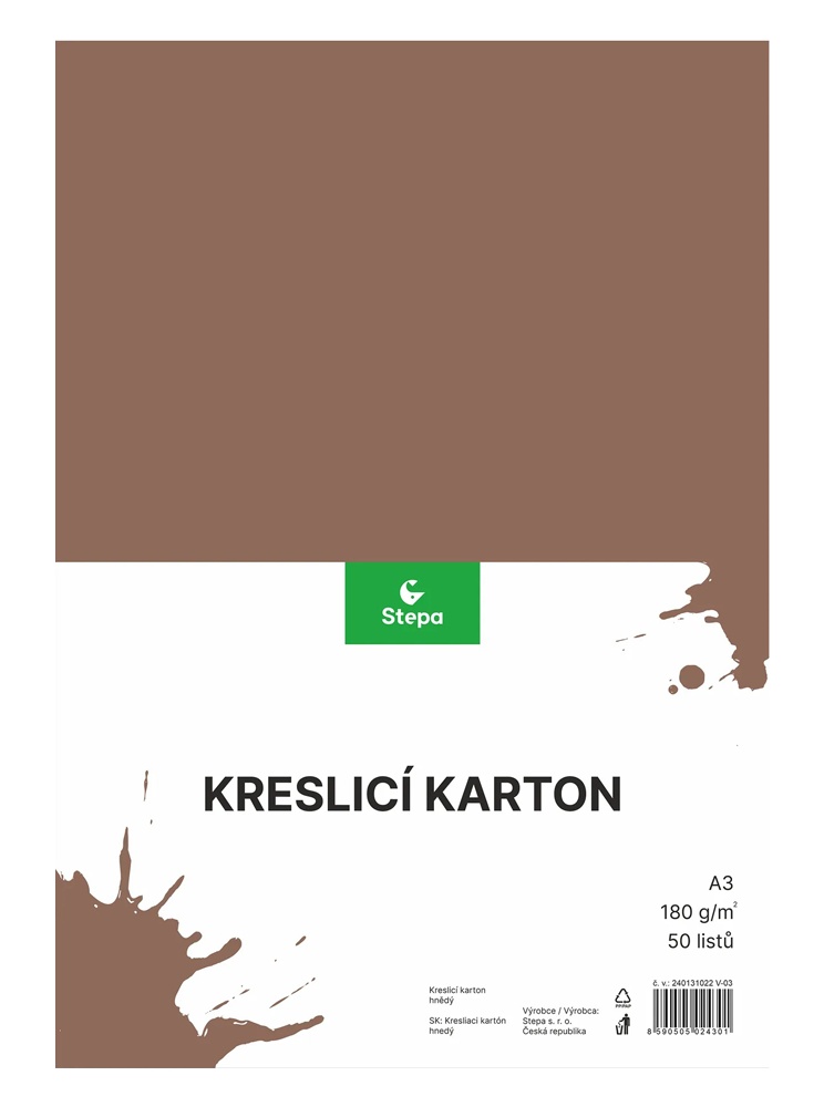 Karton A3 hnědý 180g. 50 listů