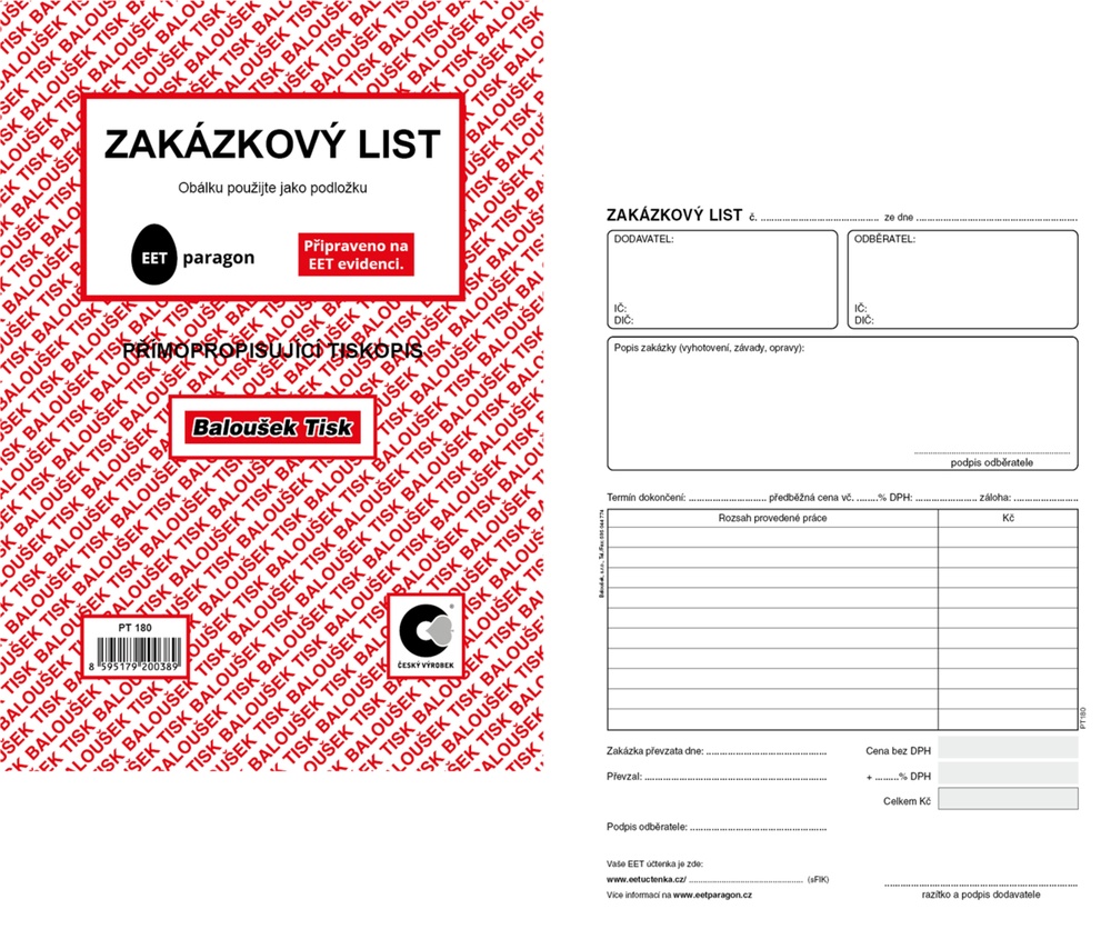 TB Zakázkový list A5 propisující 50 listů  PT180