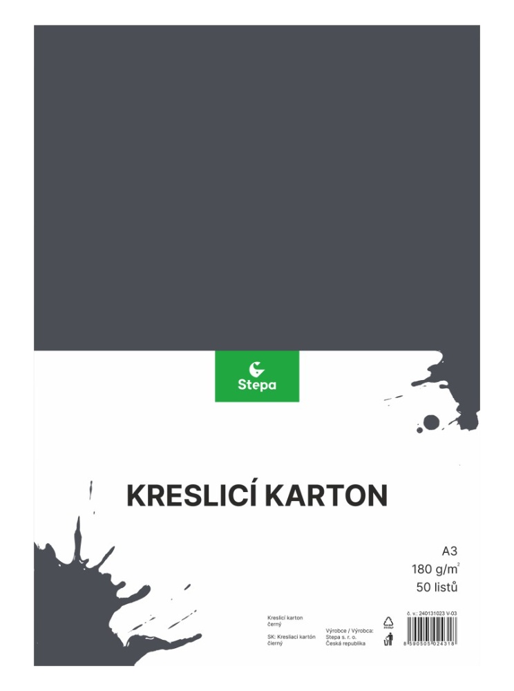 Karton A3 černý 180g. 50 listů