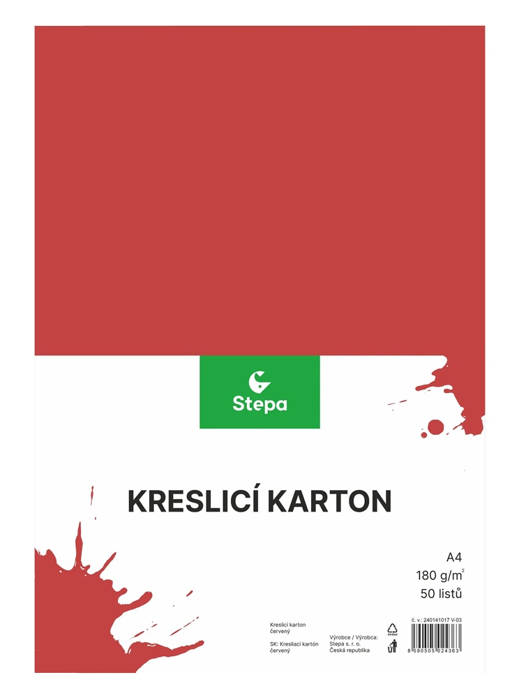Karton A4 červený 180g. 50 listů