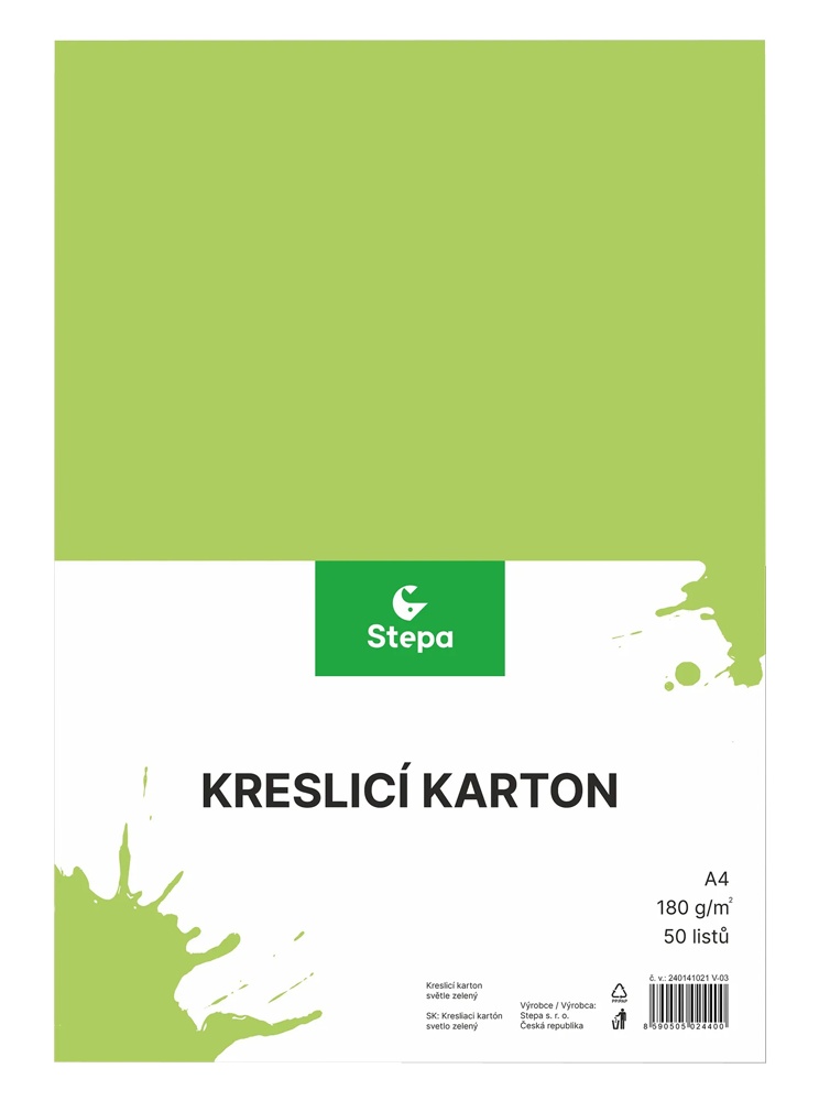 Karton A4 světle zelený 180g. 50 listů