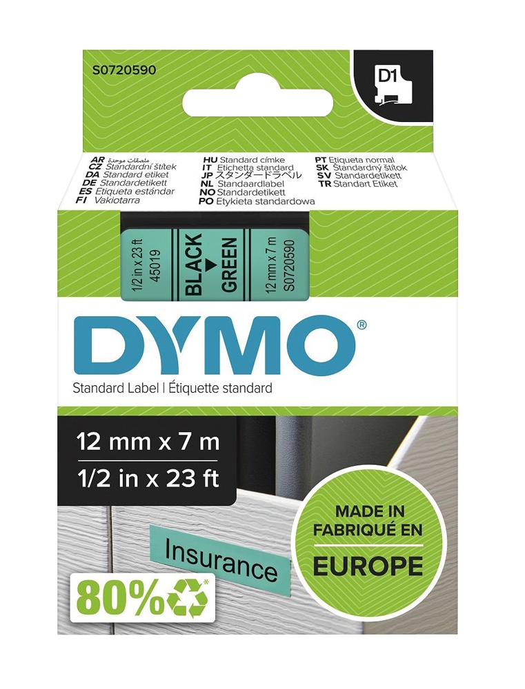 Dymo páska 12mm 45019 černá/zelenou