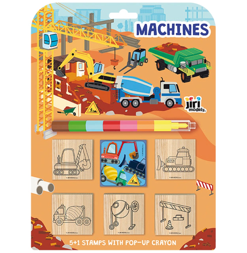 Razítka dětská 5+1 s voskovkou Stroje