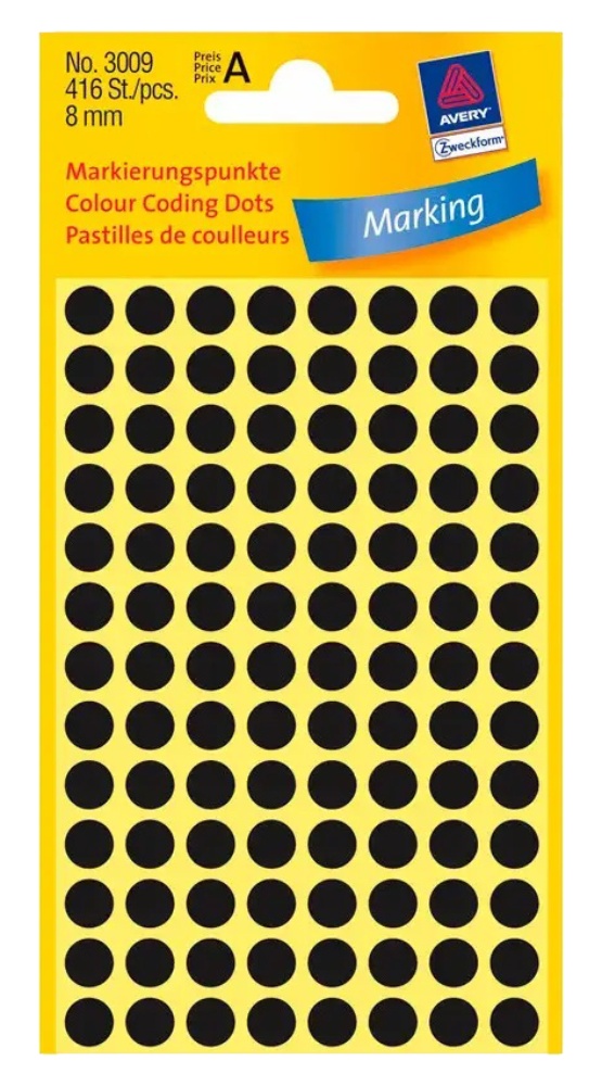 Samolepící etikety Zweckform kulaté 8mm černé 416 etiket