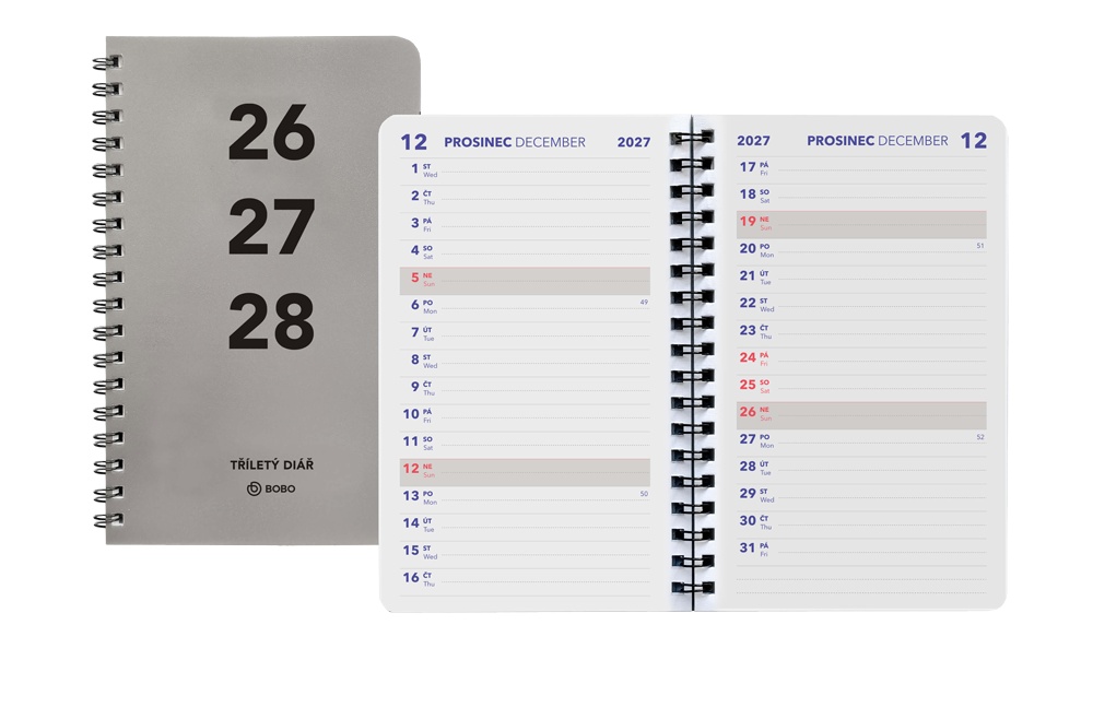 Diář A6 měsíční tříletý 100x160 2026-2028